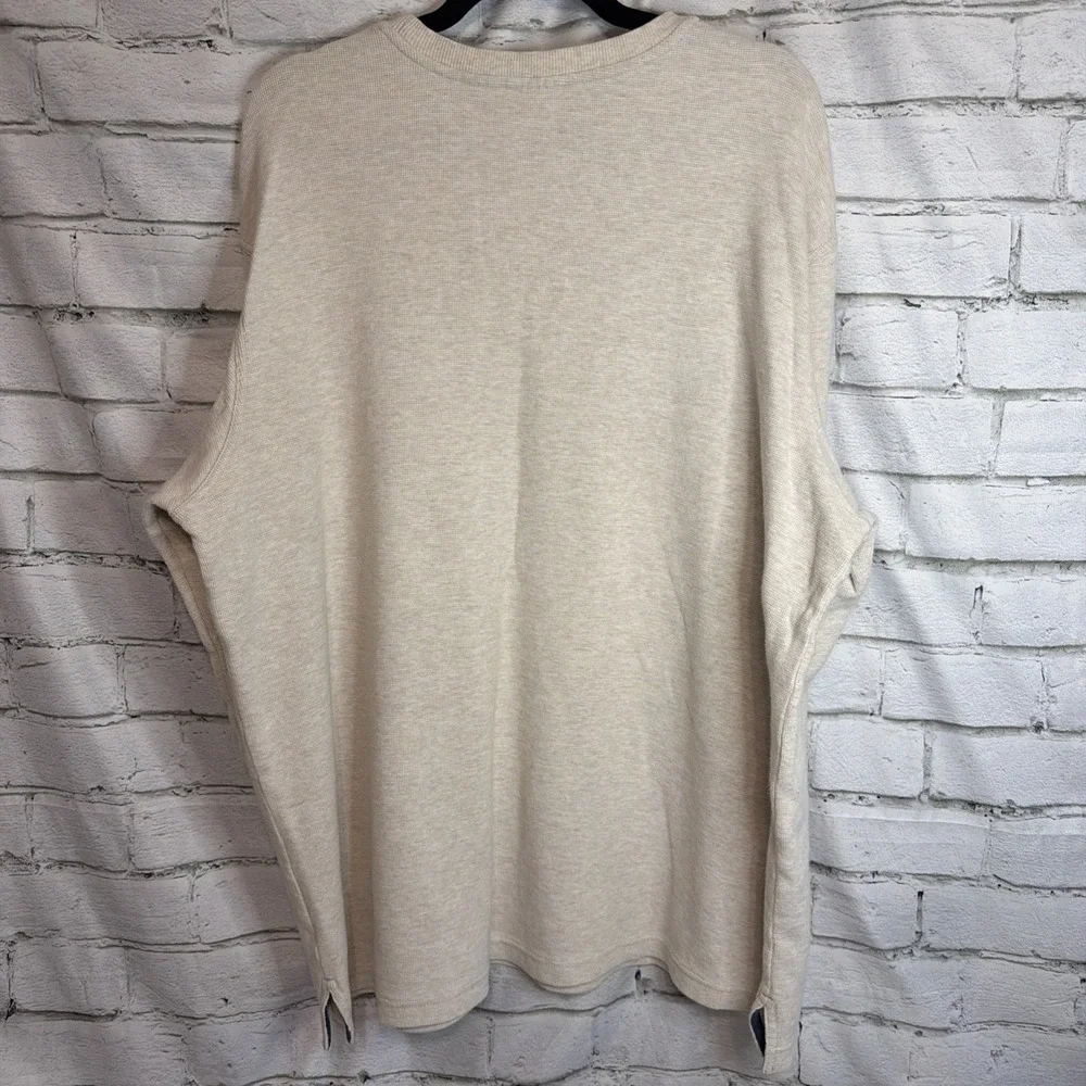 LL Bean Sweatshirt Mens XXL Beige Waffle Knit Thermal Crewneck Pullover Sweater